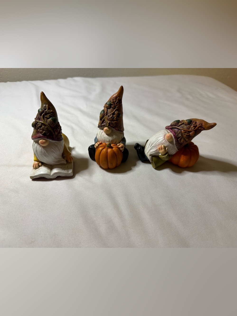 Set of 3 Orange & Brown Pumpkin Gnome Figurines